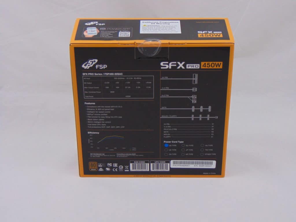 FSP SFX PRO 450W Power Supply Box Back