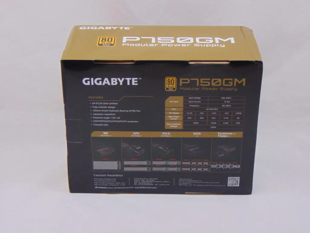 GIGABYTE P750GM 750W Power Supply Box Back