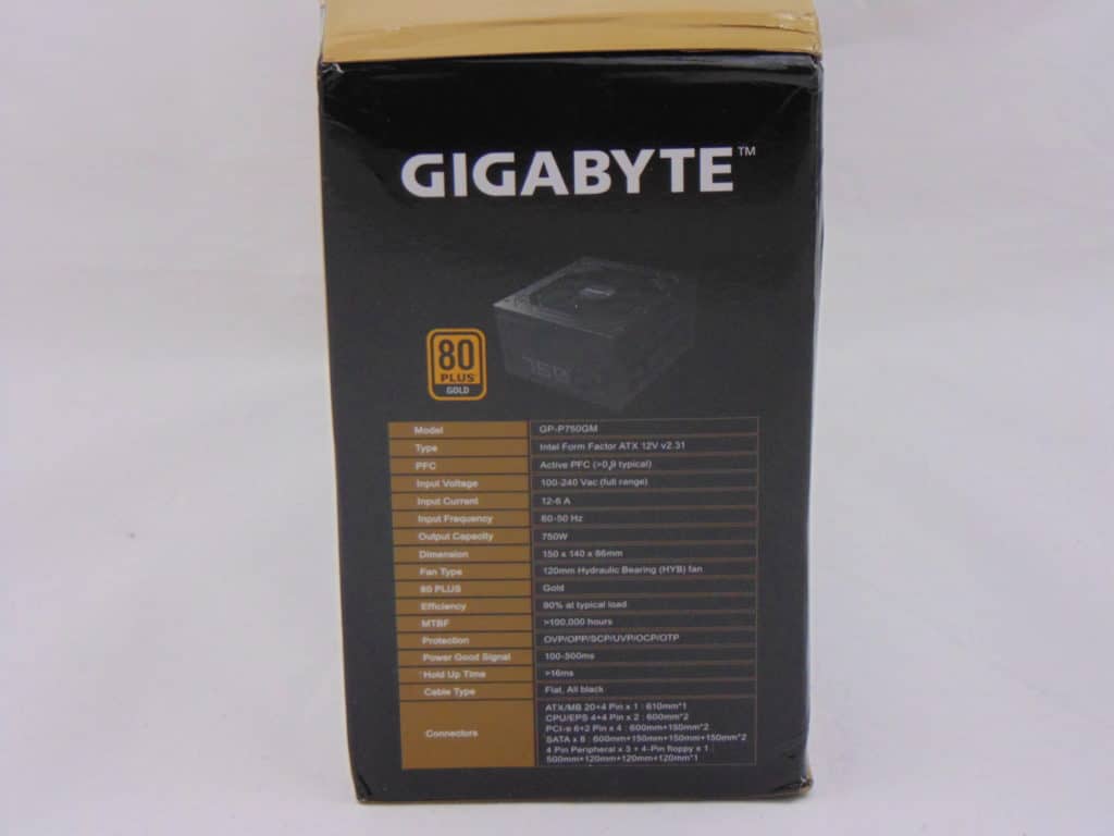 GIGABYTE P750GM 750W Power Supply Box Side