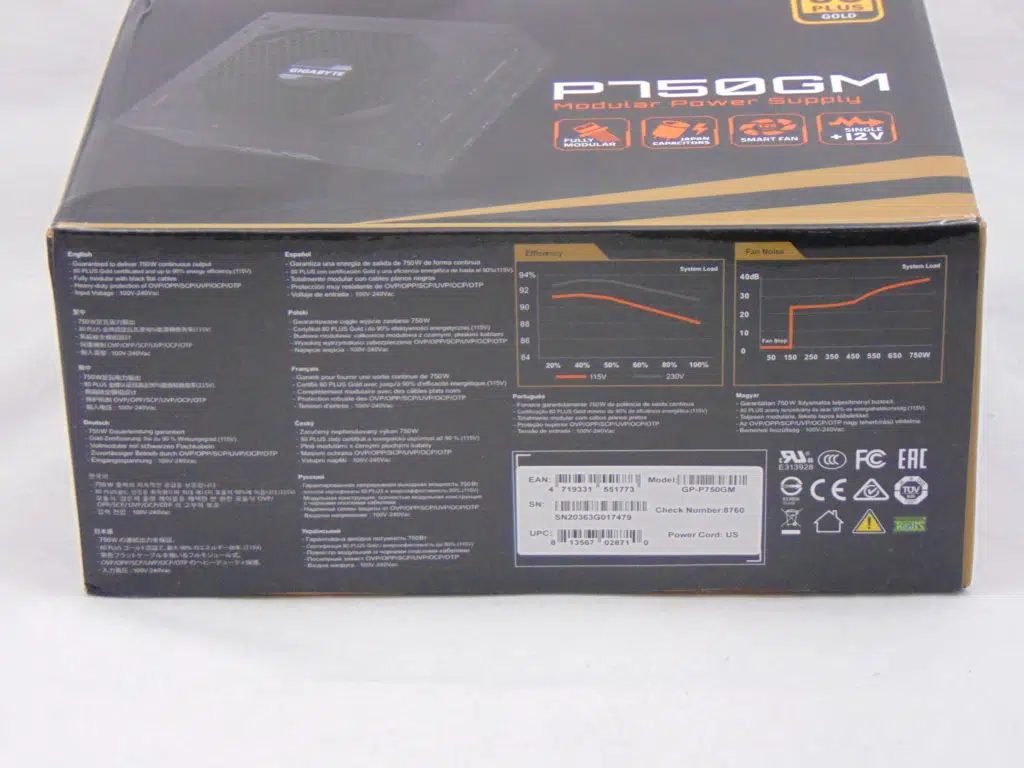 GIGABYTE P750GM 750W Power Supply Box Bottom