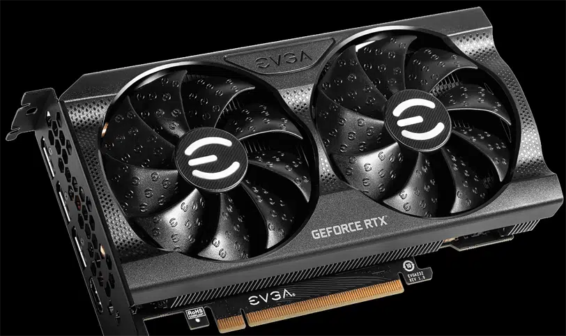 EVGA GeForce RTX 3060 XC BLACK GAMING angled view of video card