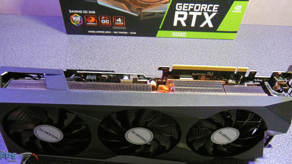 GIGABYTE GeForce RTX 3090 GAMING OC Edge of Card standing up on table