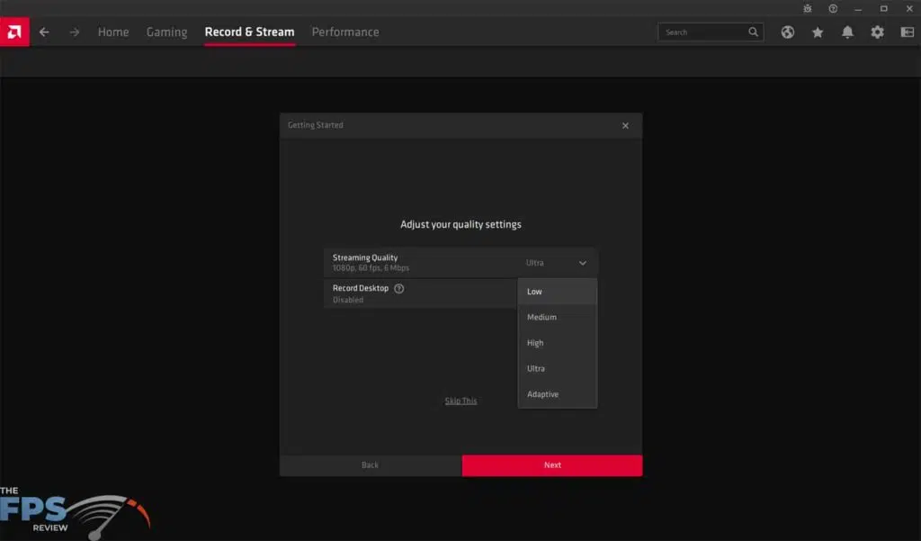 AMD Radeon Software Adrenalin 21.4.1 Streaming Wizard Stream Settings