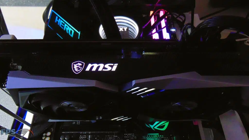 MSI Radeon RX 6700 XT GAMING X installed in computer showing rgb msi logo