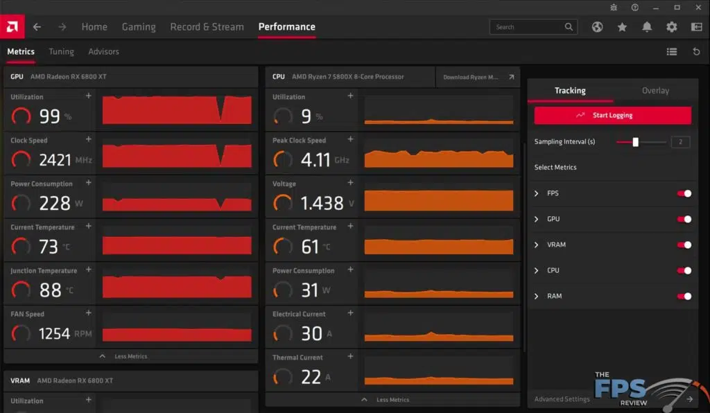AMD Radeon Software Adrenalin 21.4.1 GPU and CPU Performance Metrics