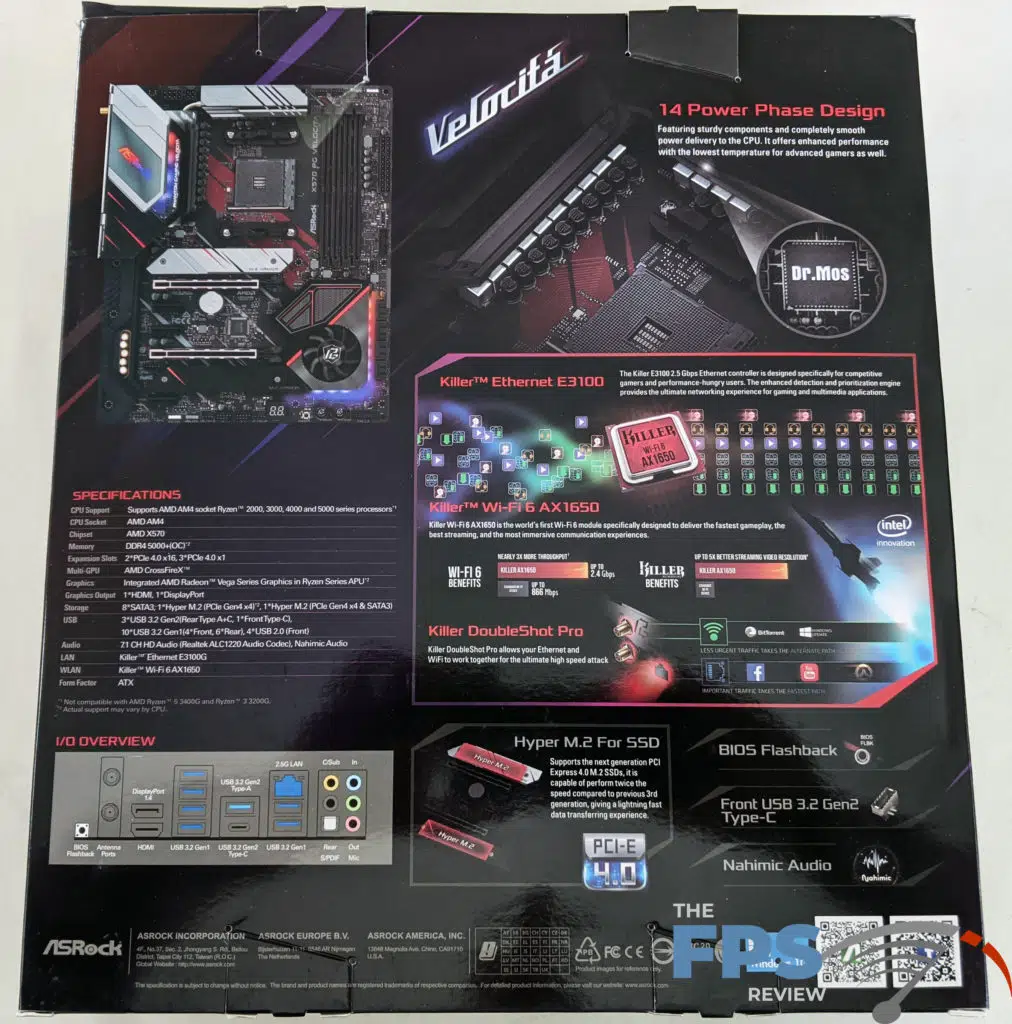 ASRock X570 PG Velocita Motherboard Box Back