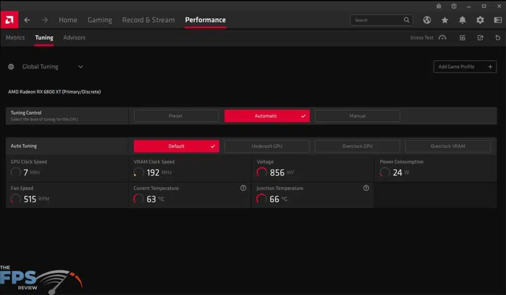 AMD Radeon Software Adrenalin 21.4.1 Overclocking Default