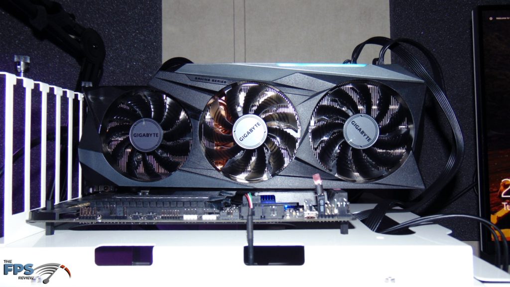 GIGABYTE GeForce RTX 3090 GAMING OC Bright Video Card Installed in System Front Face