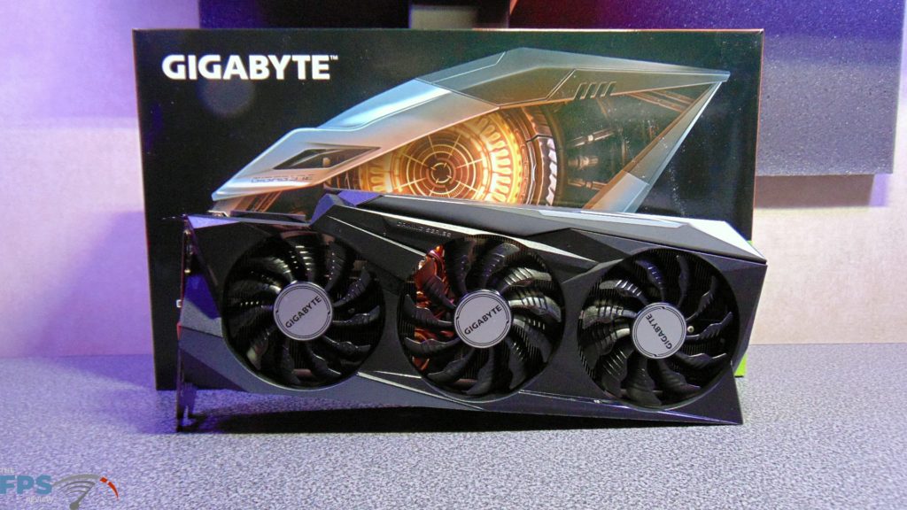 GIGABYTE GeForce RTX 3090 GAMING OC Video Card in front of Box