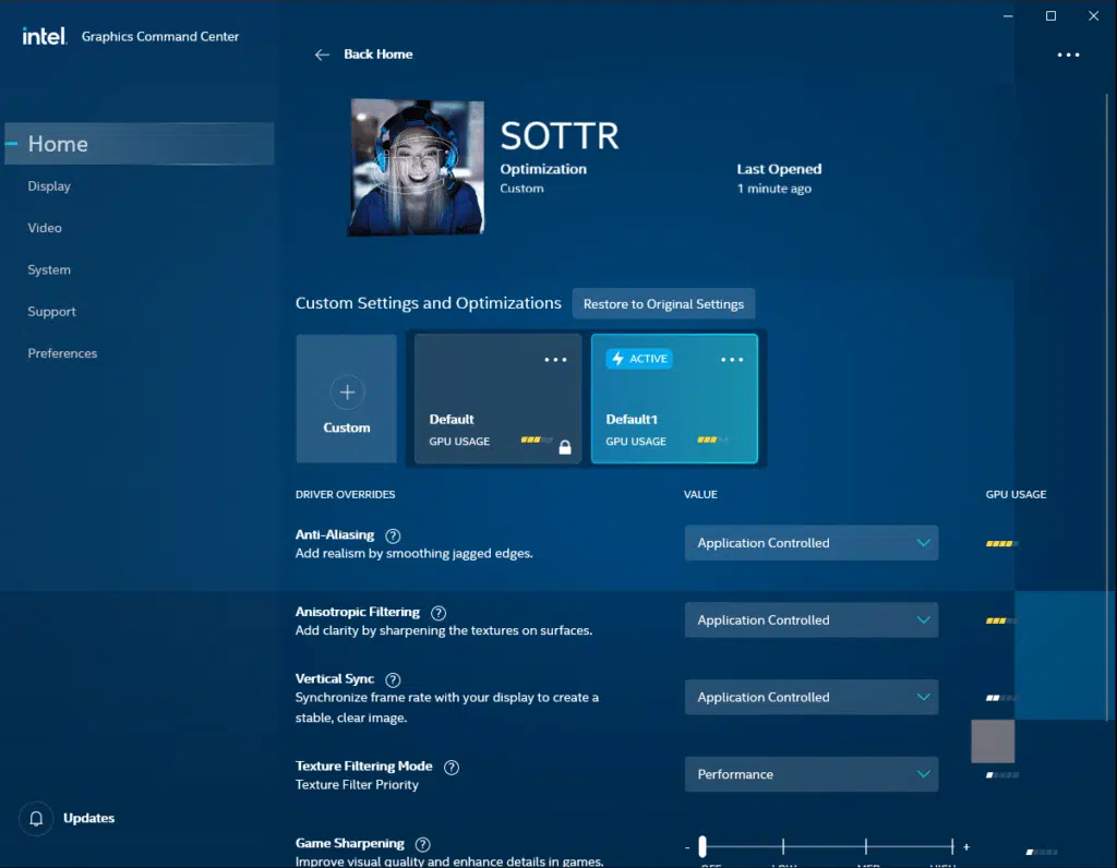 Intel Graphics Command Center Game Profile 3D Settings