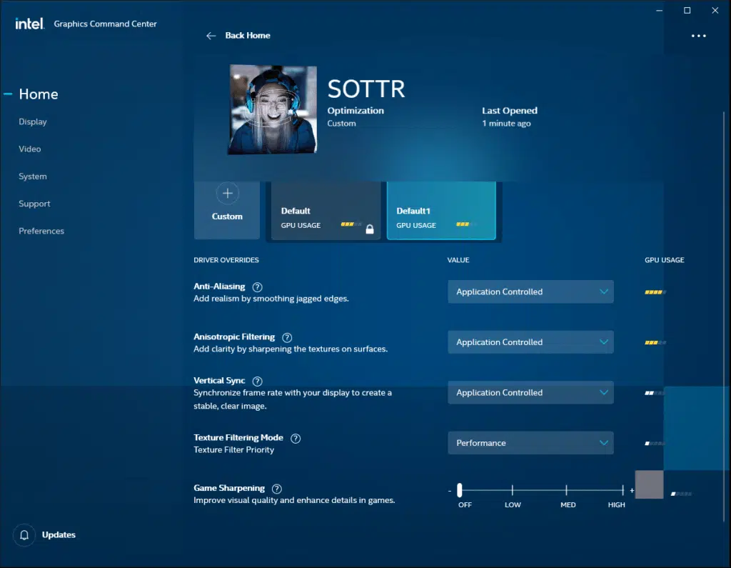 Intel Graphics Command Center Game Profile 3D Settings