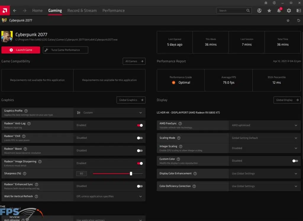 AMD Radeon Software Adrenalin 21.4.1 Game Options