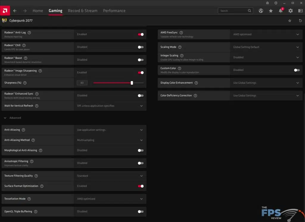 AMD Radeon Software Adrenalin 21.4.1 Game Options