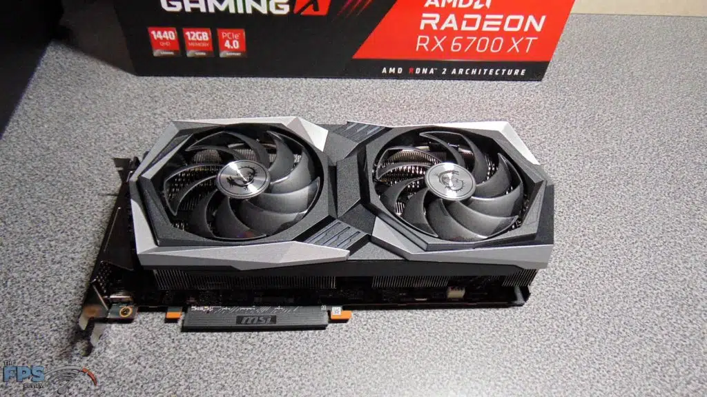 MSI Radeon RX 6700 XT GAMING X front face on table