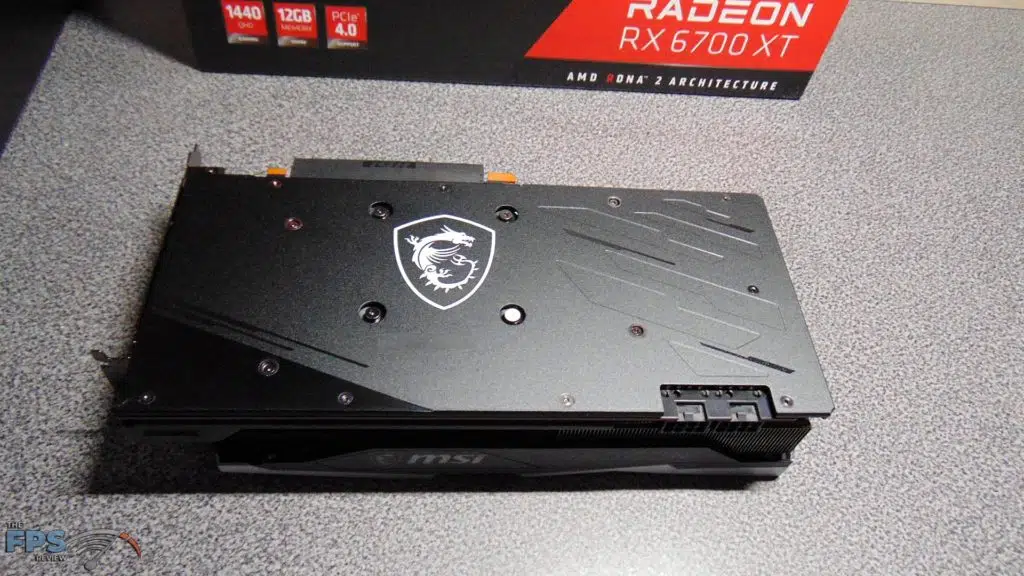 MSI Radeon RX 6700 XT GAMING X backplate on table