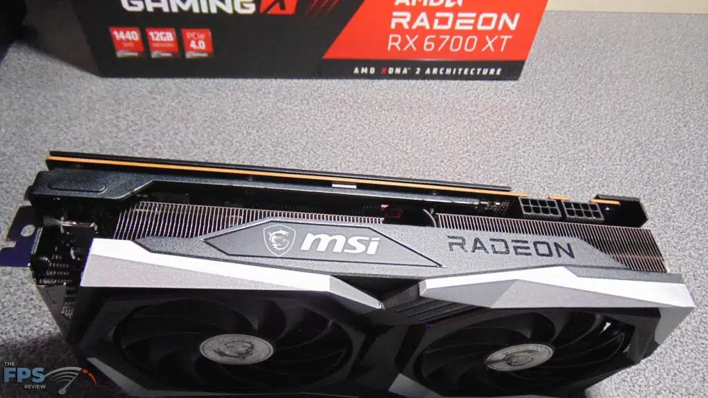 MSI Radeon RX 6700 XT GAMING X top edge on table