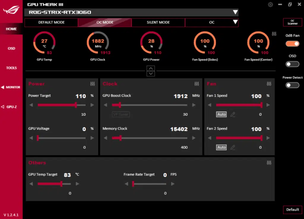 ASUS ROG STRIX GeForce RTX 3060 OC Edition ASUS GPU Tweak III Default