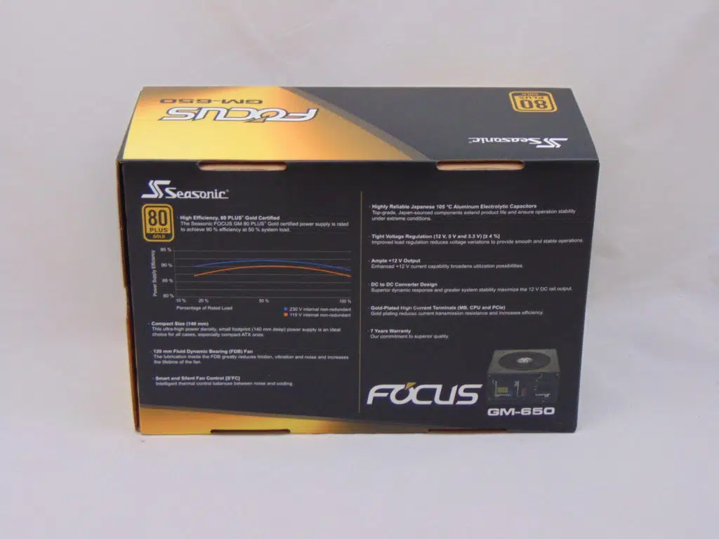 Seasonic FOCUS GM-650 650W Power Supply back of box