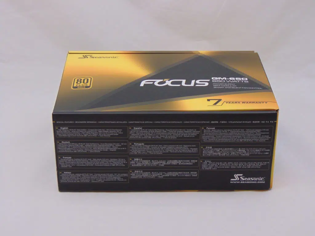 Seasonic FOCUS GM-650 650W Power Supply bottom of box