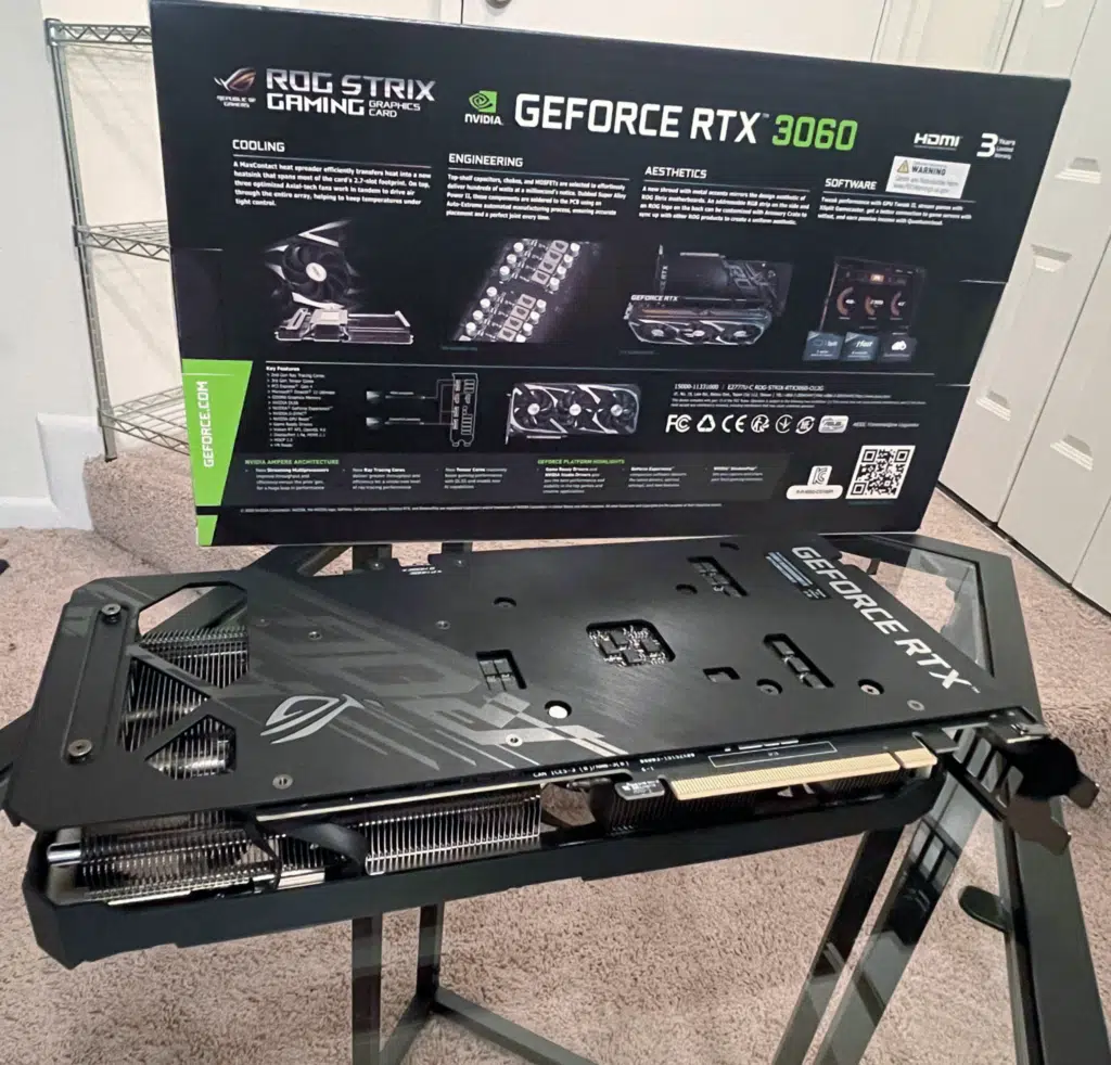 ASUS ROG STRIX GeForce RTX 3060 OC Edition Video Card and Box Back