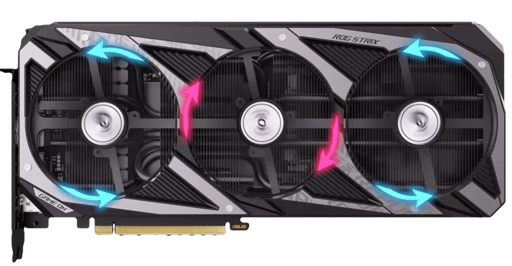ASUS ROG STRIX GeForce RTX 3060 OC Edition Axial Tech Fan design counter clockwise rotation graphic