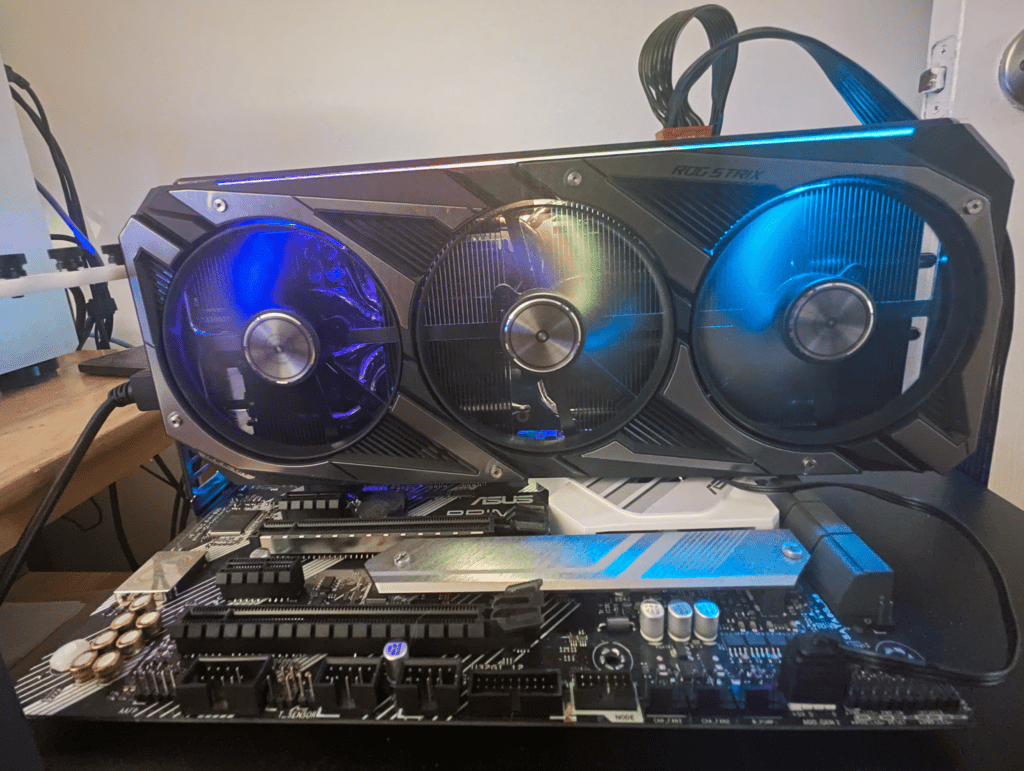 ASUS ROG STRIX GeForce RTX 3060 OC Edition Installed in System showing RGB