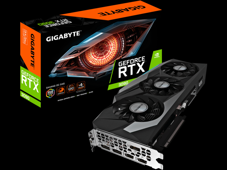 GIGABYTE GeForce RTX 3090 GAMING OC Video Card in front of Box Featured Image