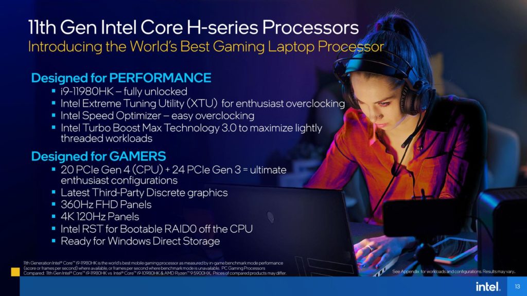 11th Gen Intel Core H-series Mobile Processors Presentation game performance