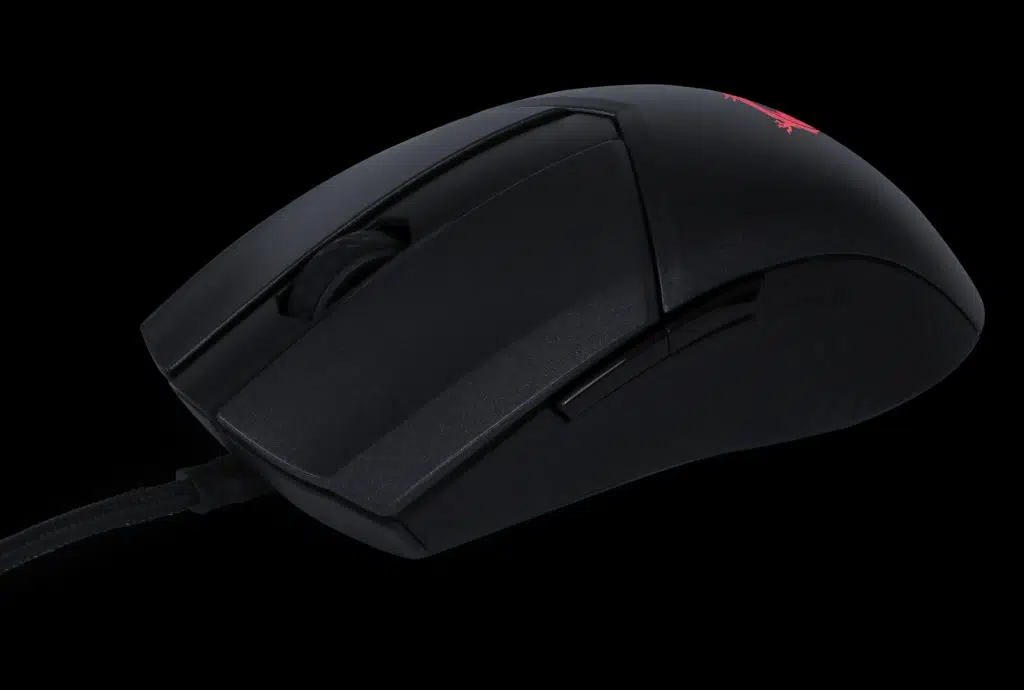MSI CLUTCH GM41 LIGHTWEIGHT WIRELESS Front Left Quarter with Cable Attached