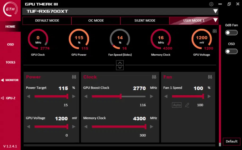 ASUS TUF Gaming Radeon™ RX 6700 XT OC Edition - ASUS GPU Tweak III OC