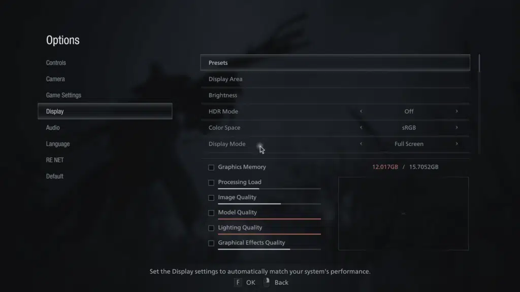 Resident Evil Village Graphics Settings Presets