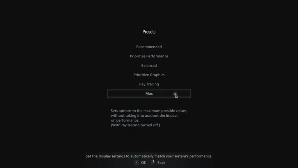Resident Evil Village Graphics Settings Presets