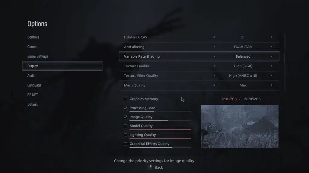 Resident Evil Village Variable Rate Shading Graphics Settings