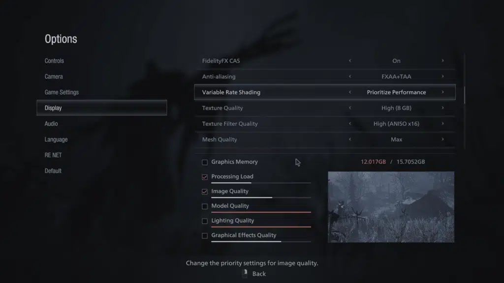 Resident Evil Village Variable Rate Shading Graphics Settings