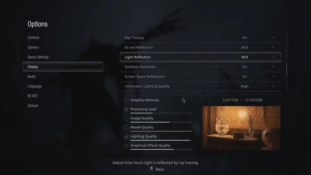 Resident Evil Village Ray Tracing Graphics Options
