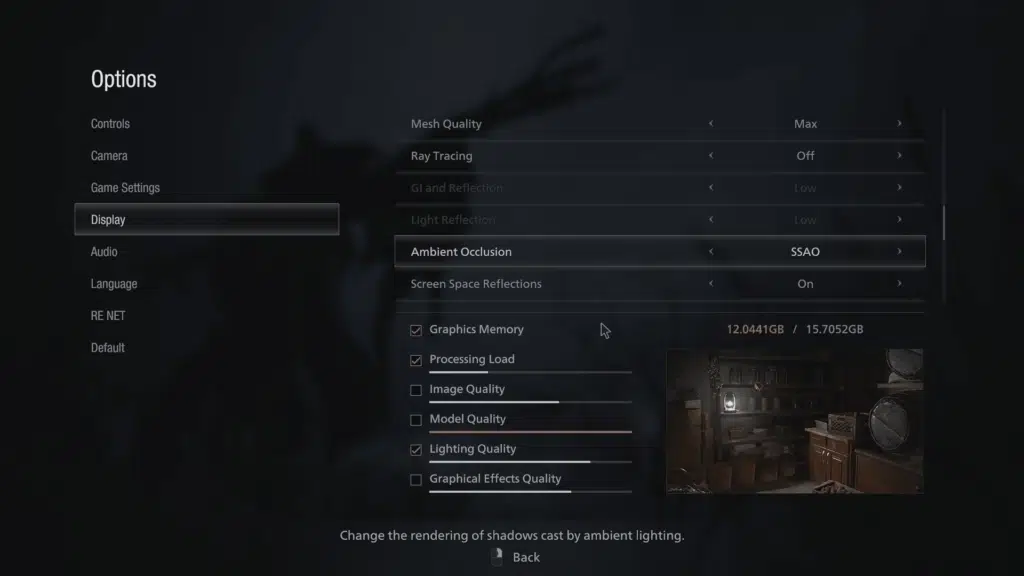 Resident Evil Village AMD FidelityFX CACAO Ambient Occlusion Graphics Settings