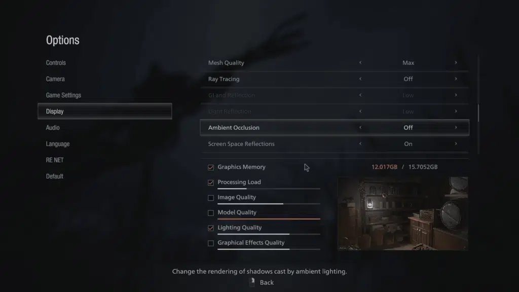 Resident Evil Village AMD FidelityFX CACAO Ambient Occlusion Graphics Settings
