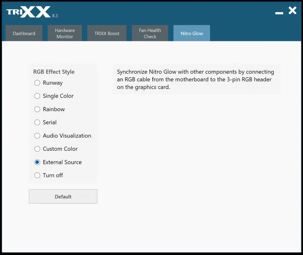 SAPPHIRE TriXX Software Screenshot NITRO Glow ARGB
