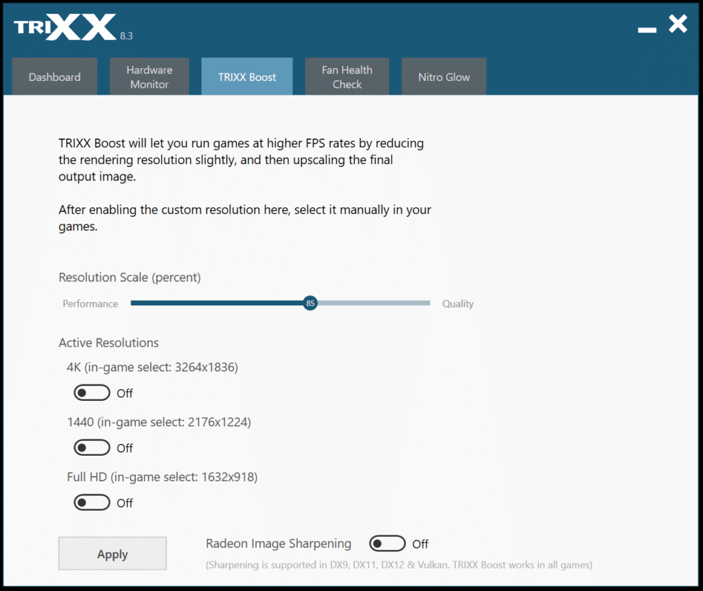 SAPPHIRE TriXX Software Screenshot TRIXX Boost