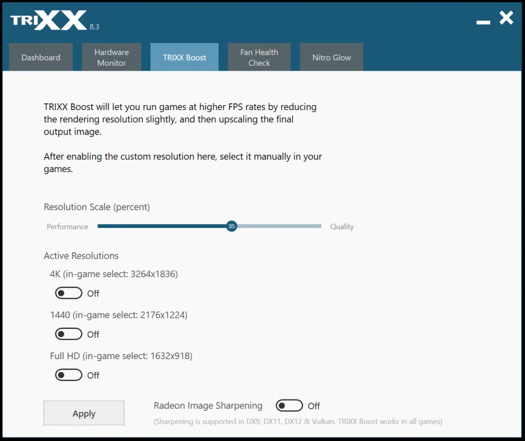 SAPPHIRE TriXX Software Screenshot TRIXX Boost