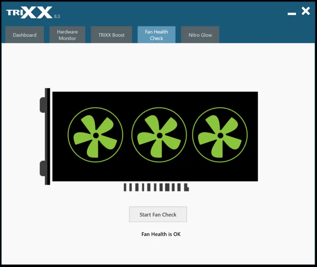 SAPPHIRE TriXX Software Screenshot Fan Health Check