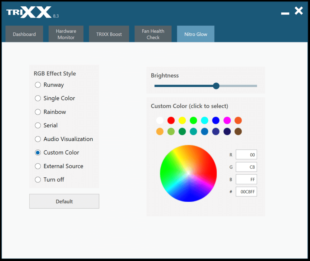 SAPPHIRE TriXX Software Screenshot NITRO Glow RGB