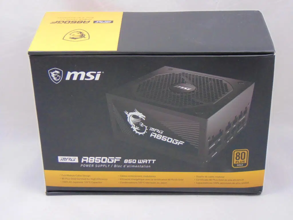 MSI A850GF 850W Power Supply box front