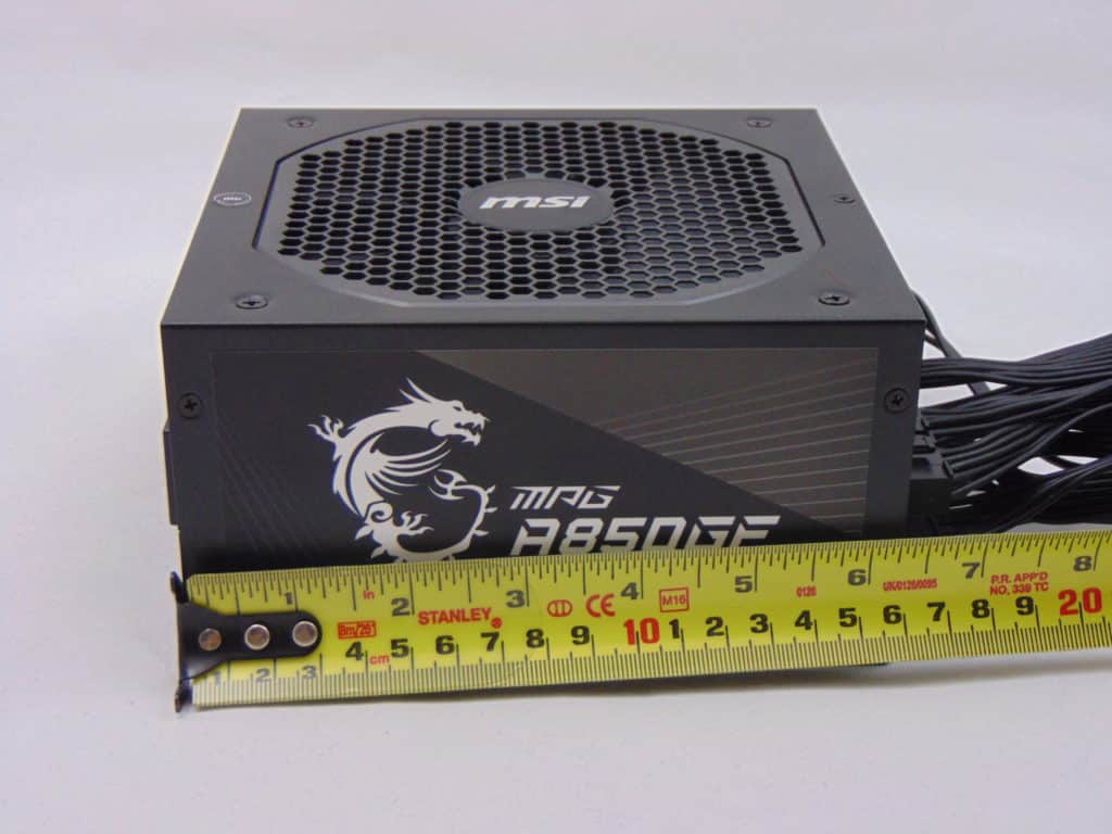 MSI A850GF 850W Power Supply measuring length next to ruler