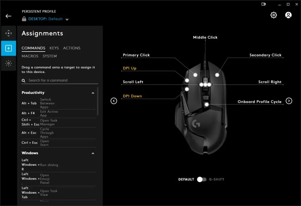 Logitech G502 HERO High Performance Gaming Mouse Logitech G HUB Software Button Assignments