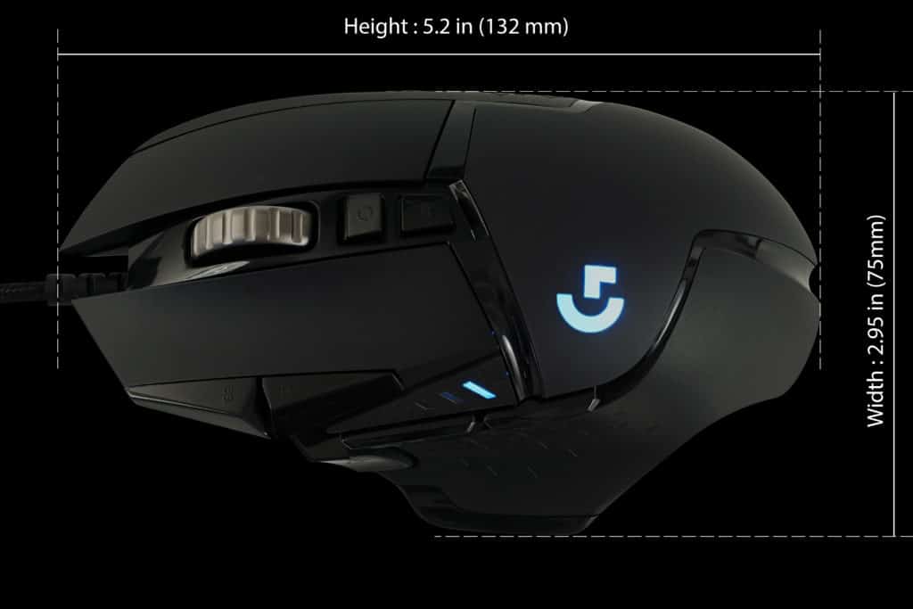 Logitech G502 HERO High Performance Gaming Mouse Height and Width size