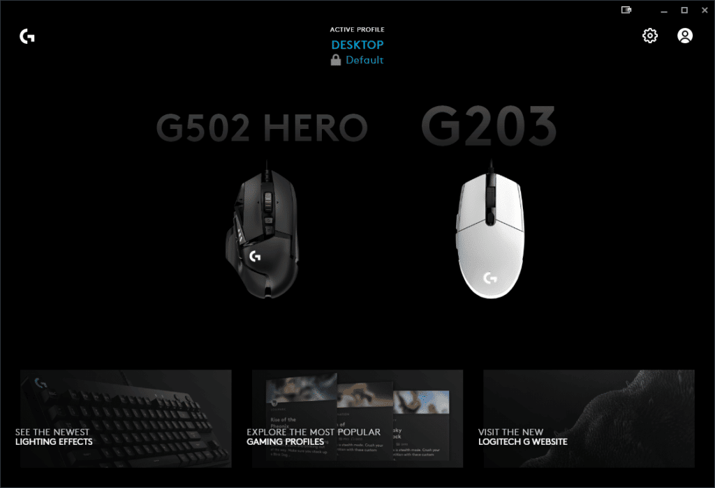 Logitech G502 HERO High Performance Gaming Mouse Logitech G HUB Software Main Menu