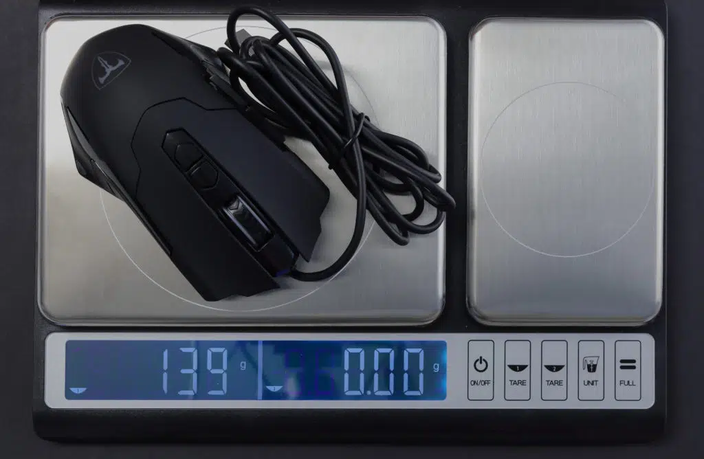 PICTEK T7 Wired Gaming Mouse Weight on Scale with Cord