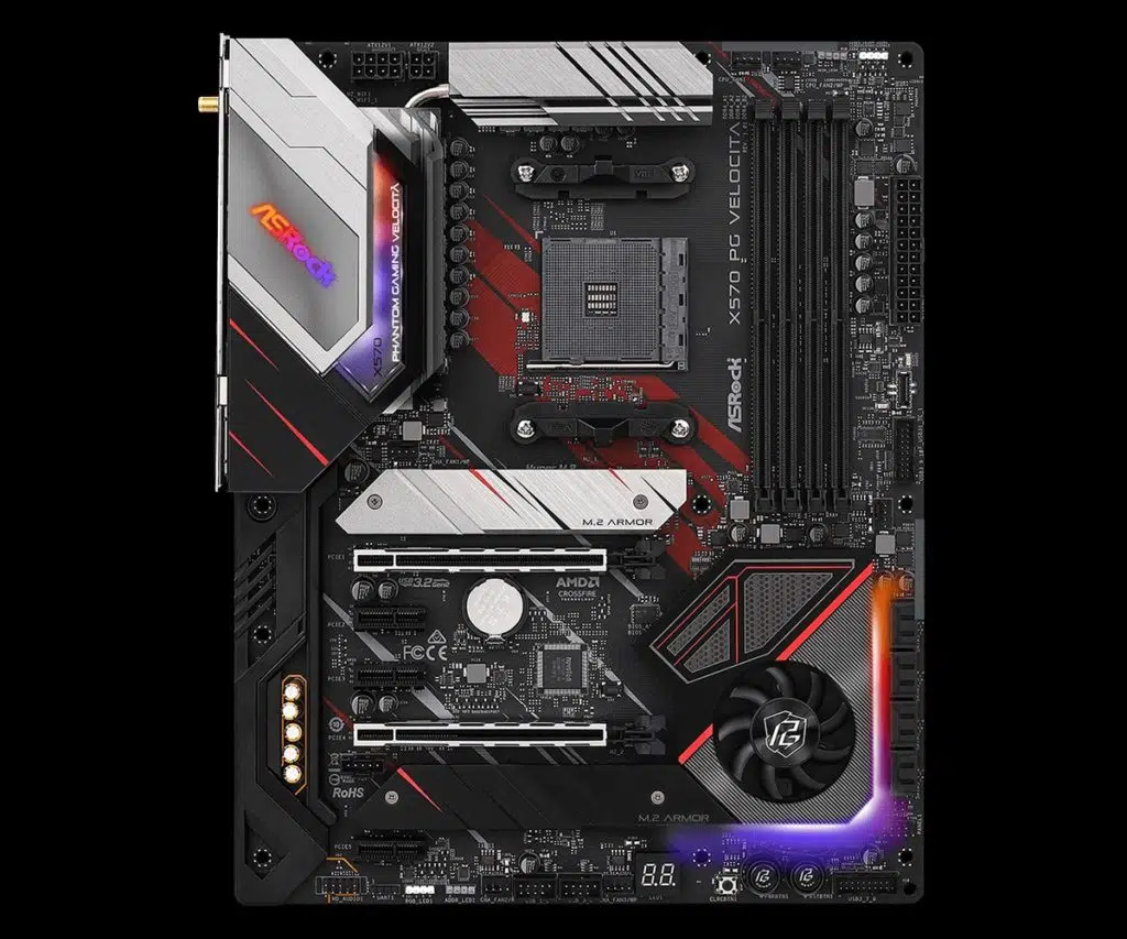 ASRock X570 PG Velocita Motherboard top down view