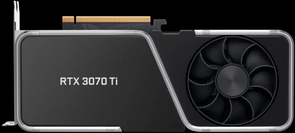 NVIDIA GeForce RTX 3070 Ti Founders Edition video card back side showing rtx 3070 ti label